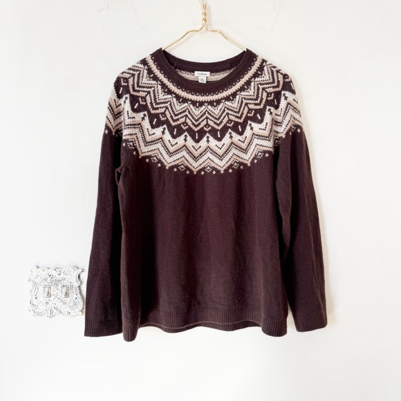 L.L. Bean Sweaters - LL Bean Brown Fair Isle Cashmere Sweater XL